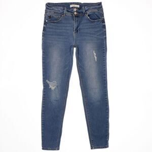 Kancan Jeans Juniors 11/29 High Rise Skinny Blue Distressed Measures 30 x 28